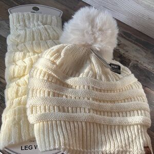 Cozy Cream Knit Hat and Leg Warmer Set